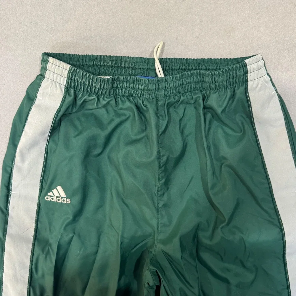 Adidas Track Pants Mens S Green Vintage Elastic Waist Tapered Leg Striped Trim